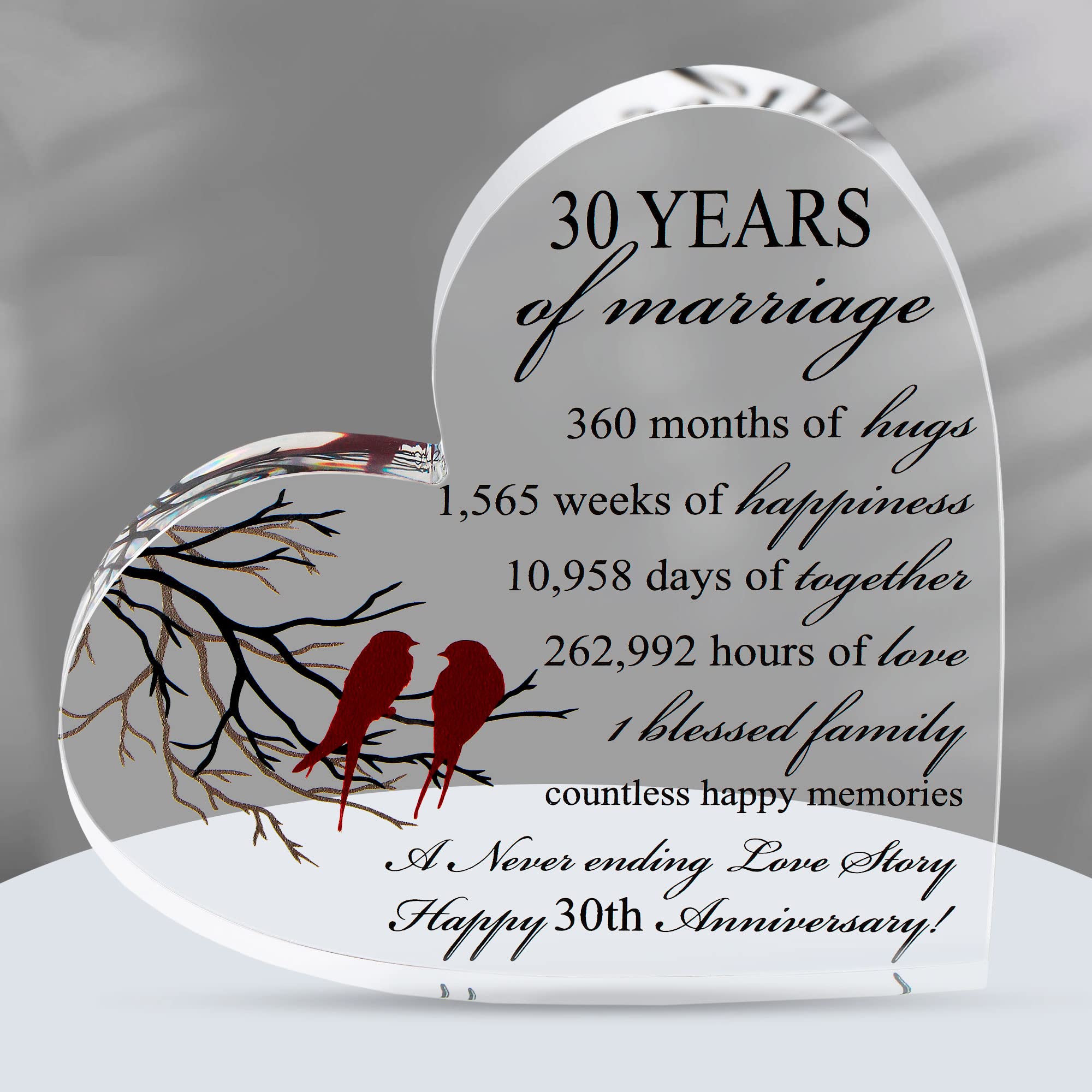 VELENTI 30th Anniversary Present for Him and Her - Pearl Wedding Anniversary Keepsake for Couple - Unique Acrylic Heart-Shaped Keepsake for - Cute Wedding Presents for Men, Women