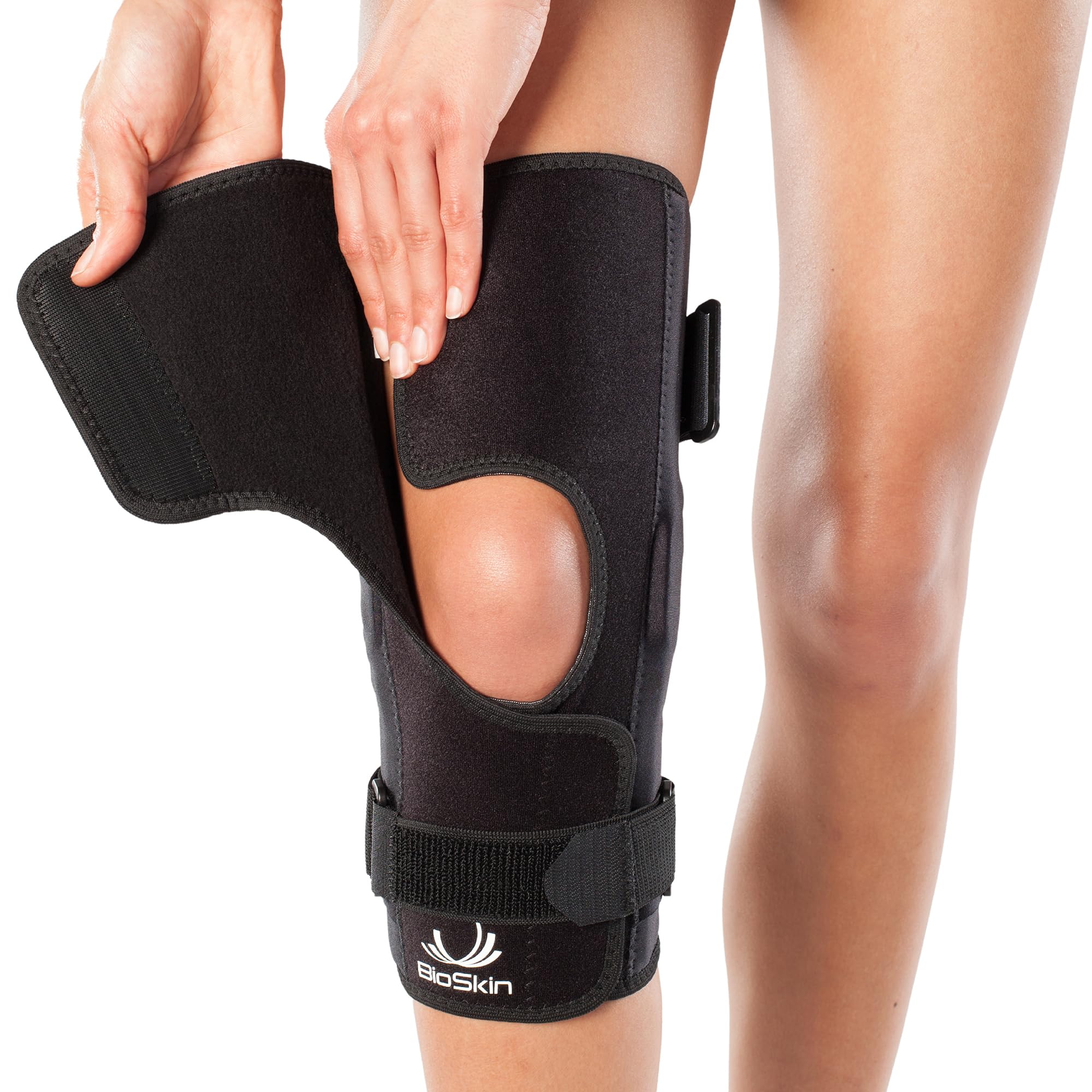 BioSkin Hinged Knee Brace - Compression Knee Skin with Hinge for Acl, MCL, Meniscus and General Knee Pain - Front Closure XLarge