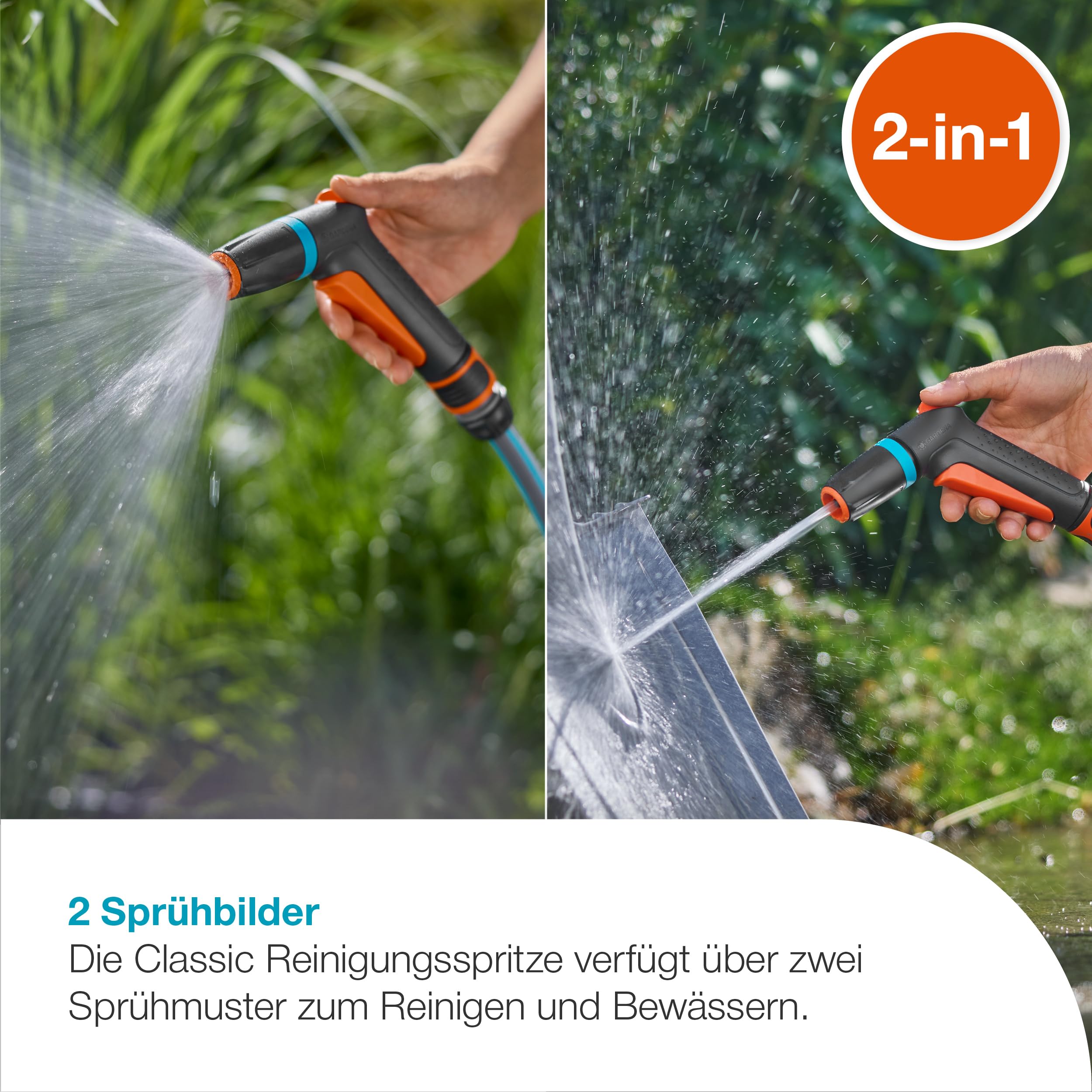 Gardena Classic Reinnigungsspritze Wasser Stop Set Brausen & Spritzen: Spritze für den Gartenschlauch, zum Reinigen und Bewässern, 2 Sprühbilder, langlebiges Design, mit Wasserstop (18361-20) 2