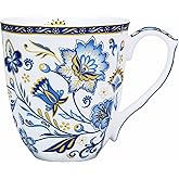 LanHong 14oz Bone China Mug Floral Coffee Mug with Handle Elegant Flower Coffee Tea Cup Christmas Birthday Gifts for Women Men Family Friend