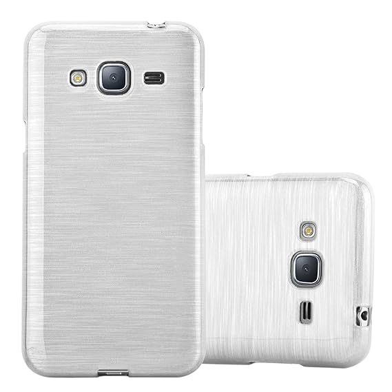 Cadorabo Hülle für Samsung Galaxy J3 / J3 DUOS 2016 (6) - Hülle in Silber – Handyhülle aus TPU Silikon in gebürsteter Edelsta