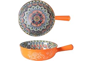 WK WENKRYGDN Ceramic Soup Bowl with handle, Bohemian Soup Crock 32 oz Bowl, Colorful French Onion Soup Bowl Oven Safe Soup Bo