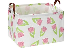 NTAOHAMPER Rectangular Tulip Storage Basket,Collapsible Gift Basket with Handles,Kids Toys/Books Box,Room Decor(Tulip)