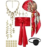 Remuuly 24 Pcs Pirate Costume Women Rave Accessories Pirate Head Scarf Sash Belt Eye Patch Necklace Earring Hair Accessory