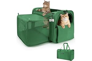 MIDOG Cat Carrier Soft, TSA Approved Airline Travel Carrier for Cats and Small Dogs, Under Seat Pet Bag with Expandable Space & Escape-Proof Zippers (Olive)