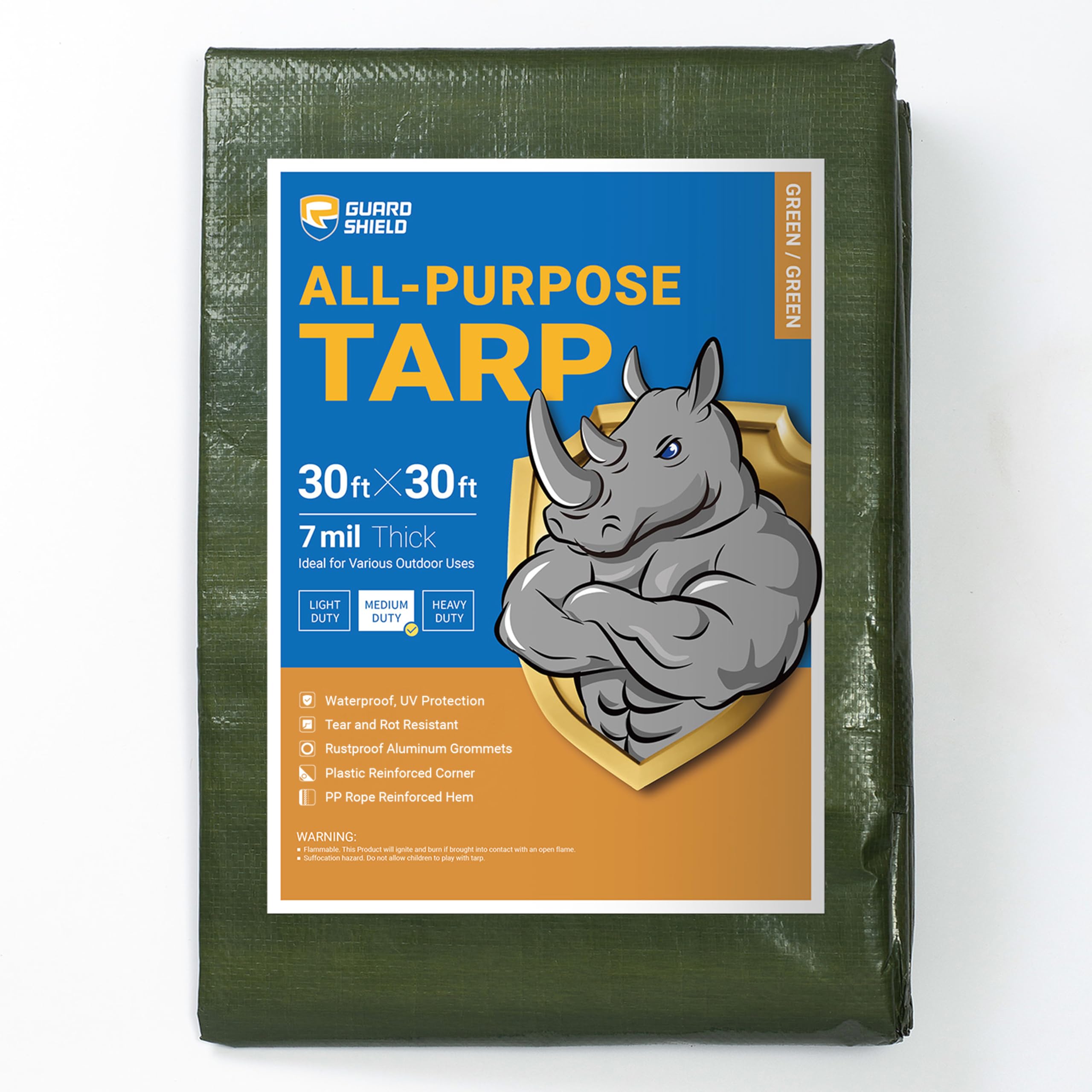 GUARD SHIELD Green Tarp Waterproof 30x30 Feet Medium Duty All Purpose Poly Tarps Cover 7mil Image