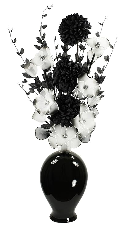 Black And White Artificial Flowers Tall Vase For Flowers Black