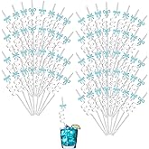36 Pcs Blue Bow Reusable Glitter Straw Set Pretty Bachelorette Decorations Bow Theme Birthday Party Bridal Engagement Drinkware Supplies Tea Decor