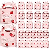 Sinload 24 Pack Strawberry Birthday Party Favor Sweet Strawberry Treat Box 6.1 X 3.9 X 8.3 In Fruit Gift Candy Box Strawberry Theme Goodie Present Box for Sweet One Birthday Baby Shower Decor Supplies
