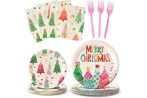 G1ngtar Party Plate Supplies - Serves 24-96Pcs Party Tableware Decoration Disposable Paper Plate Napkin Fork for Birthday Merry Christmas Tree