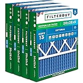 Filterbuy 20x25x5 Air Filter MERV 13 Optimal Smoke & Allergy Defense (4-Pack), Pleated HVAC AC Furnace Filters for Honeywell 