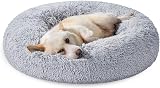 Feandrea Donut Dog Bed 80 cm Grey Fluffy Long Plush Washable Cover