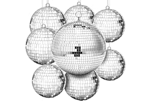 Haull 8 Pcs Large Disco Ball Set Silver Mirror Disco Reflective Ball with Hanging Ring Party Ornament Decoration for Stage Club Ballroom Dance Hall Wedding Prom Props(8'', 6'', 4'')