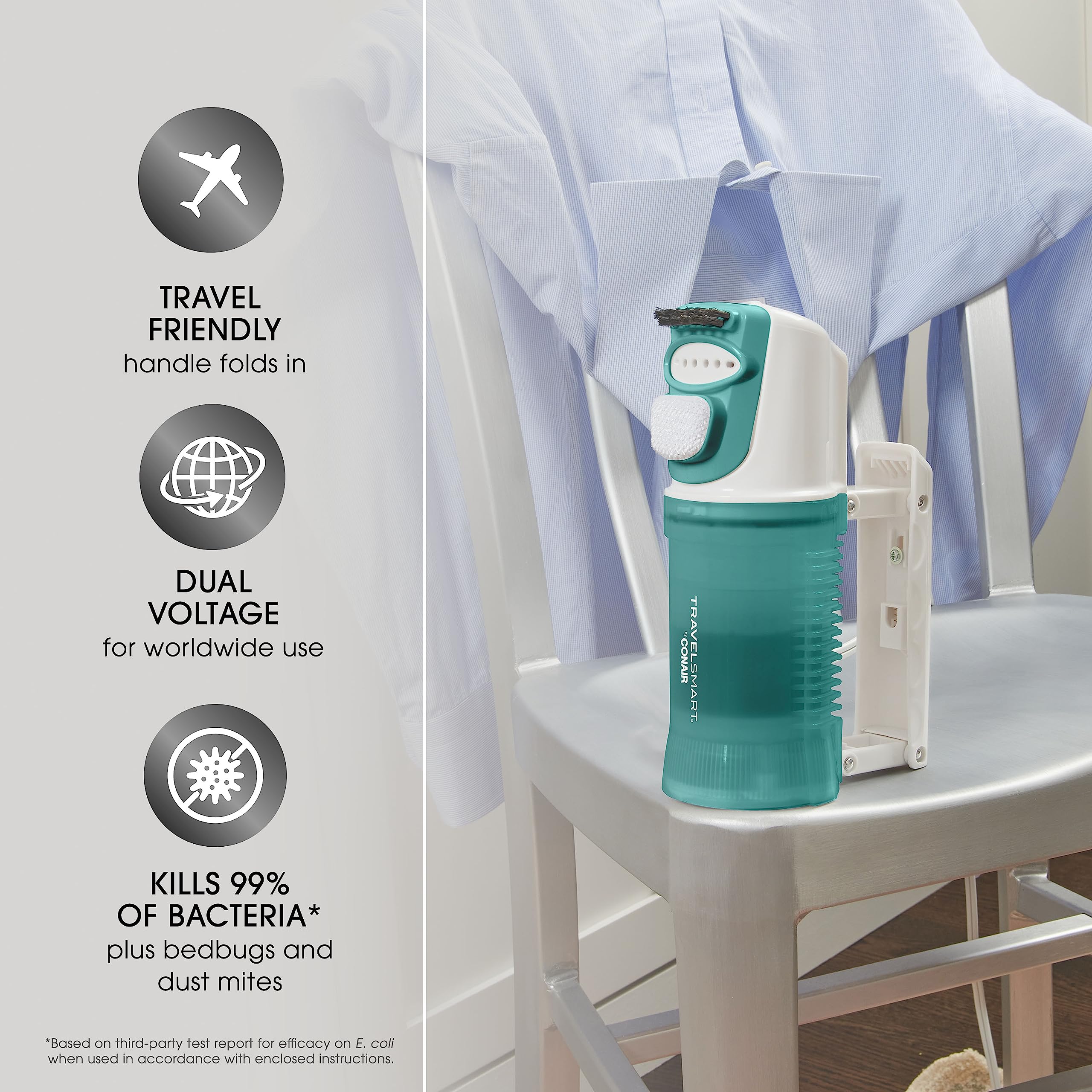 Conair Travel Steamer for Clothes - Mini Garment Steamer, Fabric Steamer in Green by Travel Smart - Packable in Carry On Luggage - Dual Voltage