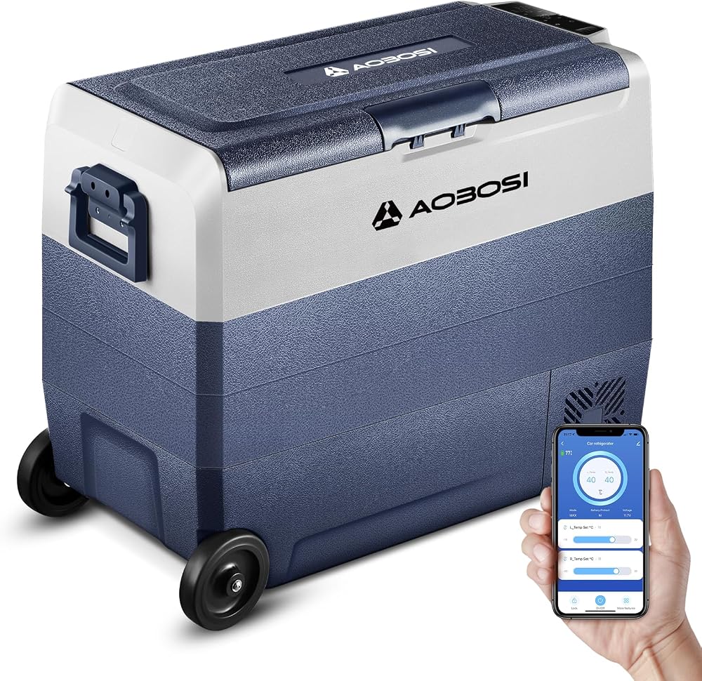 AAOBOSI 60L Dual Zone Car Fridge Portable Freezer 12/24V 100-240V WIFI
