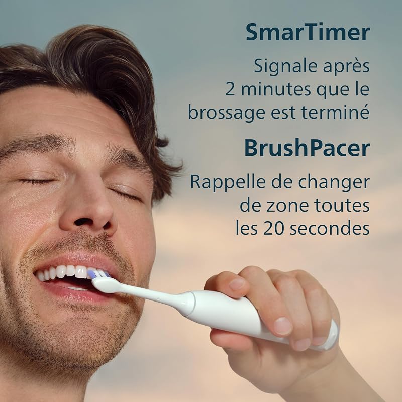 Sonicare 6100 - Brosse à dents électrique sonique avec 2 modes de brossage, 3 niveaux d'intensité, Alerte de pression, EasyStart, Coffret de voyage, Blanc, HX7400/02 [Nouvelle technologie]