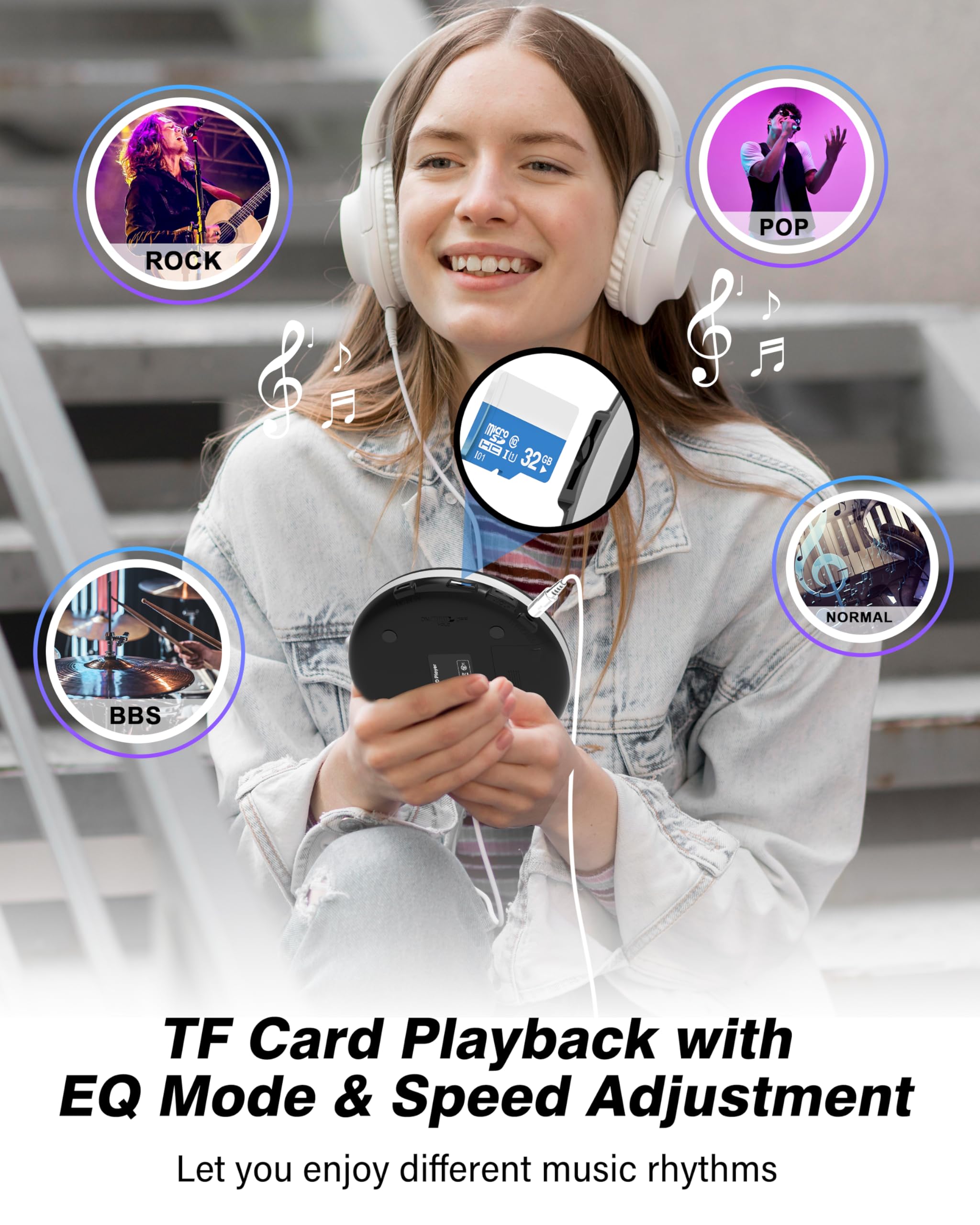 Sunoony Walkman CD Player,Portable CD Player for Car,Personal Disman CD Player with Headphones Jack,LCD Display,Anti-Skip,Aux-Out Cable/TF Slot,2*AA Batteries or Type-C Supply for Home,Travel and Car