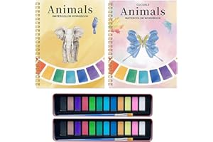 2 Set Watercolor Workbook & Paint Set for Beginner-Friendly Nature Scenes,Christmas Watercolor Workbook for Adults,Water Colo