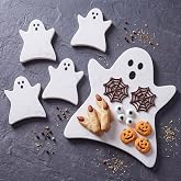 Reallnaive 5 Pcs Halloween Ghost Marble Cheese Board 4 Coasters Set | Marble Charcuterie Serving Tray, Halloween Decoration, Ghost Shape Coasters, Natural Stone, Kitchen Tabletop Display Piece