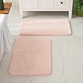 MIULEE Blush Bathroom Rugs Set 2 Piece, Soft Absorbent Microfiber Bath Mat Set, Non Slip Quick Dry Machine Washable Plush Shaggy Bath Rugs for Bathroom Floor, Tub and Shower, 16x24 inches