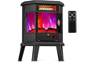 RealSmart Electric Fireplace Heater 22 in Freestanding Fireplace Stove Infrared Quartz Fireplace for Idoor Use with 3D Flame Effect Remoted Control, Timer, Overheating Protection Black