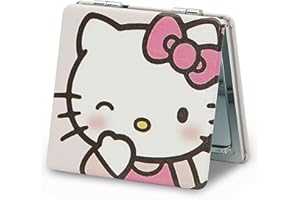Rpavutz Cute Mini Travel Compact Mirror, Classical Cartoon PU Leather Makeup Mirror with 1X/3X Magnifying, Gift for Her, Pink1