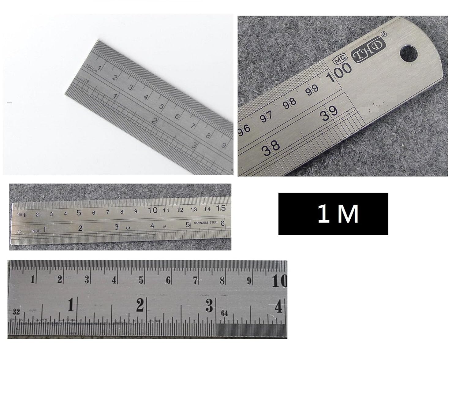 LARGE ONE METRE RULER 1M LONG METAL Stainless Steel 40" MEASURE Rule
