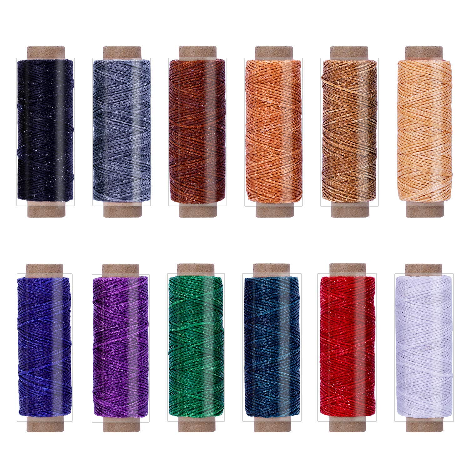 656Yards Leather Sewing Thread, 12 Color Waxed Thread Kit, 150D Leather Waxed Thread Cord for Bookbinding Shoes Repairing Projects Craft DIY, Each of 54 Yards