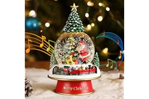 Lewondr Christmas Snow Globe with Music and Light, Train Base and Santa Claus Electric Snow Globe with Swirling Snowflake & 8 Songs, Battery & USB Powered Water Globe, Home Xmas Decoration Gift