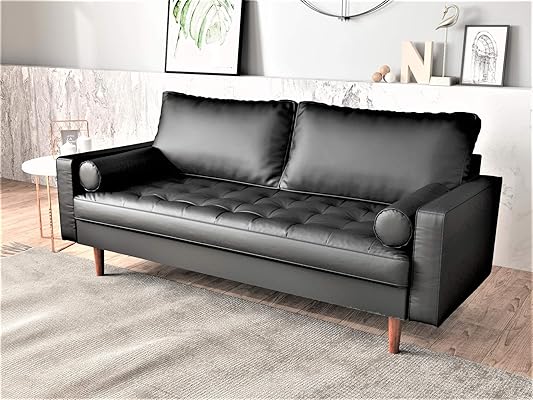 Container Furniture Direct Orion Mid-Century Loveseat, Black