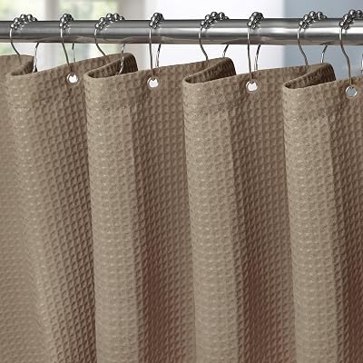 Shower Curtain 182x214cm Khaki with Metal Hooks Waffle Fabric