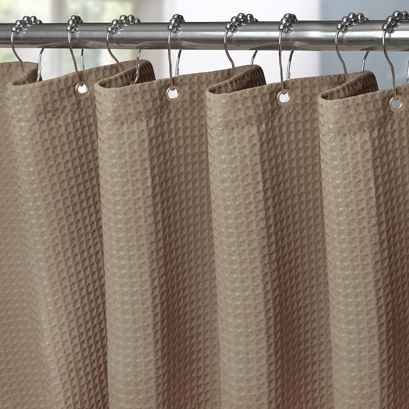 Waterproof Narrow Shower Curtain 92x182cm Khaki with Hooks
