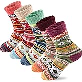 LKV 5 Pairs Wool Socks for Women - Cute Fuzzy Warm Colorful Crew Socks for Women Winter Christmas Stocking Stuffers Gifts