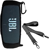 Geiomoo Compatible with JBL Charge 5 Silicone Carrying Case, Portable Scratch Shock Resistant Cover with Carabiner and Shoulder Strap (Black)