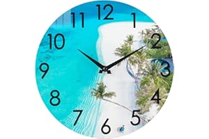 Crosstime 12 Inch Waterproof Outdoor Clock for Patio Pool, Blue Coastal Beach Decor Wall Clock Battery Operated for Bathroom
