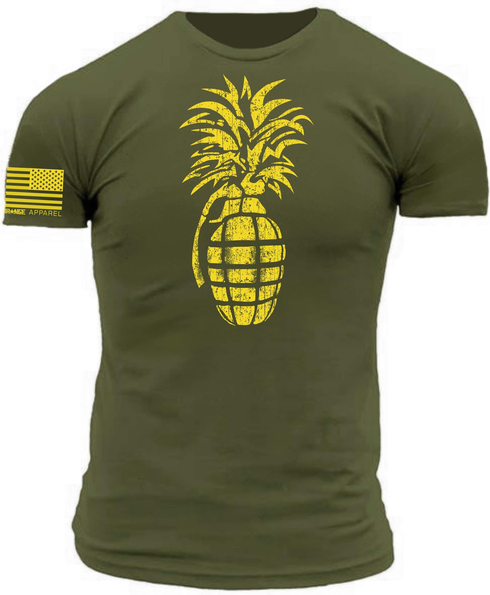 Pineapple Grenade Stencil Military Green with Yellow Print Premium Athletic Fit T-Shirt