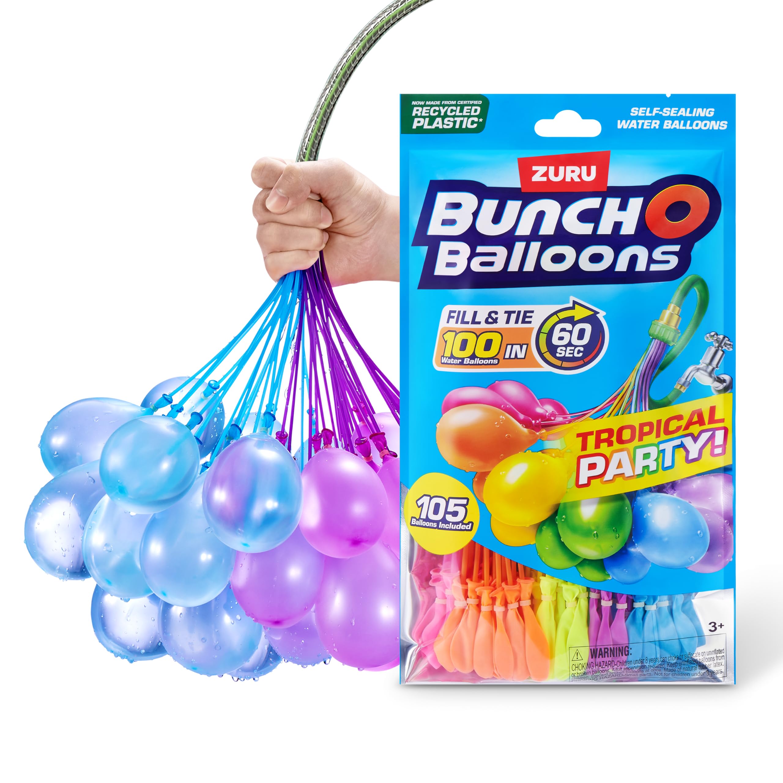 Bunch O Balloons Tropical Party 100+ Rapid-Filling Self-Sealing Water Balloons (3 Pack), Foil Bag
