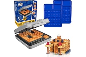 WAFFLE WOW! Building Brick Electric Waffle Maker - GREY with 2 Construction Eating Plates - Cook Fun Buildable Waffles in Minutes- Revolutionize Breakfast - Stack & Build on Serving Dishes, Great Holiday Gift