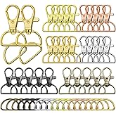 Evatage 120pcs Key Chain Clip Hooks and D Rings - 60pcs Lanyard Snap Hooks, 60pcs Metal D Rings for Crafts, Purse and Lanyard