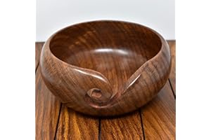 Ajuny Handmade Large Wooden Yarn Bowl with Holes Crochet Wool Ball Holder Elegant Design Decorative Knitting Bowl Storage Crocheting Accessories Gifts (7x3 Inch)