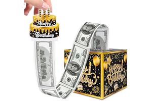 SIFNIEA Birthday Money Box Happy Birthday Money Box Pull Surprise Money Box for Cash Gift Pull, Black and Gold Money Gift Boxes for Cash Pull