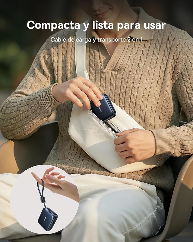 AC22 Mini Powerbank 10000mAh, bateria portátil externa de carregamento rápido PD 45W com cabo USB-C integrado, power bank compacto para iPhone 18/17/16, Samsung S26/S25 Ultra, iPad e Pixel 10/9