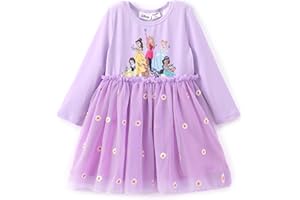 Disney Frozen Elsa Princess Cinderella Ariel Jasmine Rapunzel Baby/Toddler Dress, Ruffle Long-Sleeve Mesh Overlay Tulle Dress
