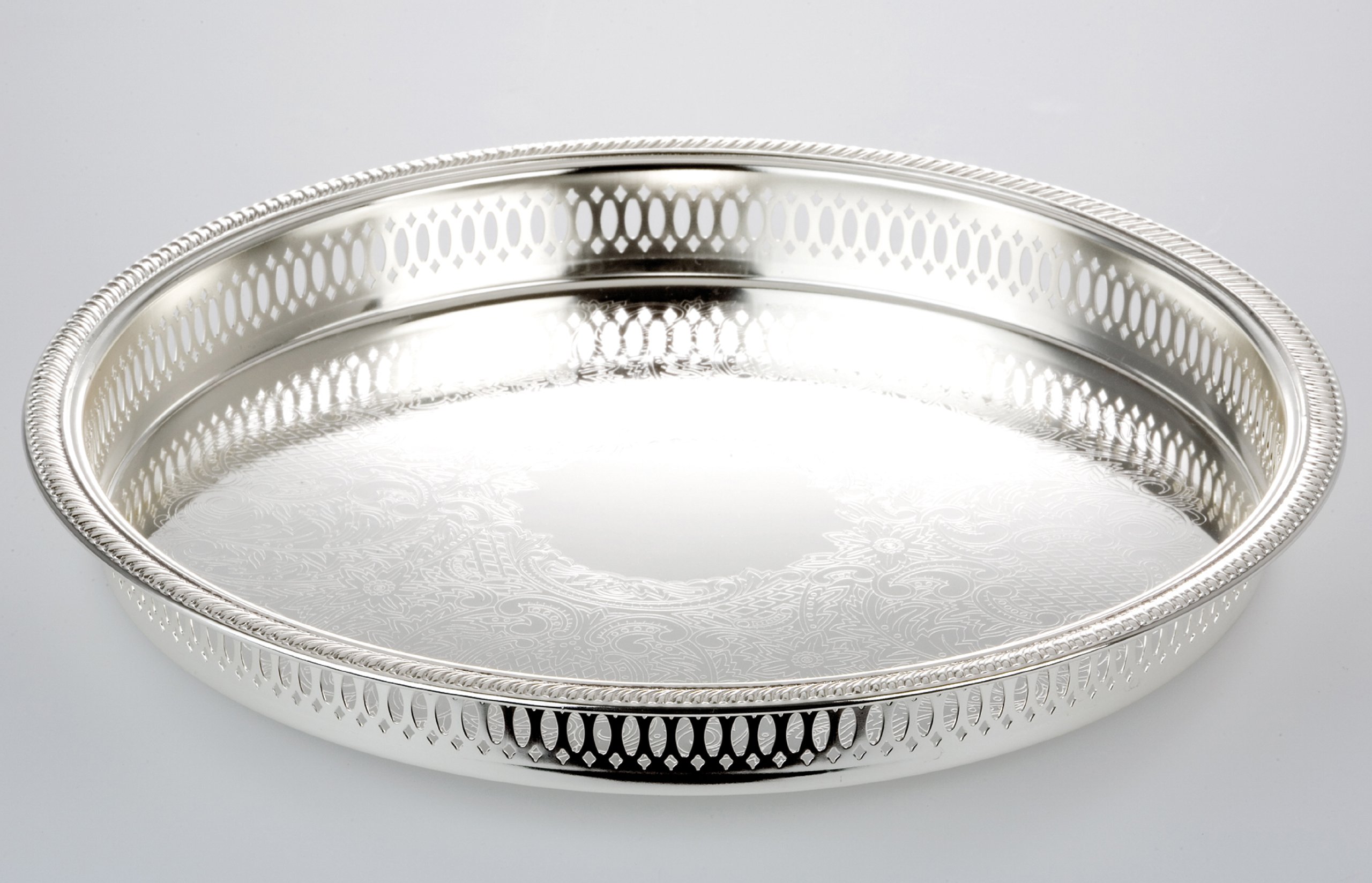 Silber Tischkultur Galerie-Tablett round Small Decorated Diameter 21,0 cm Silver Plated Tarnish Resistant