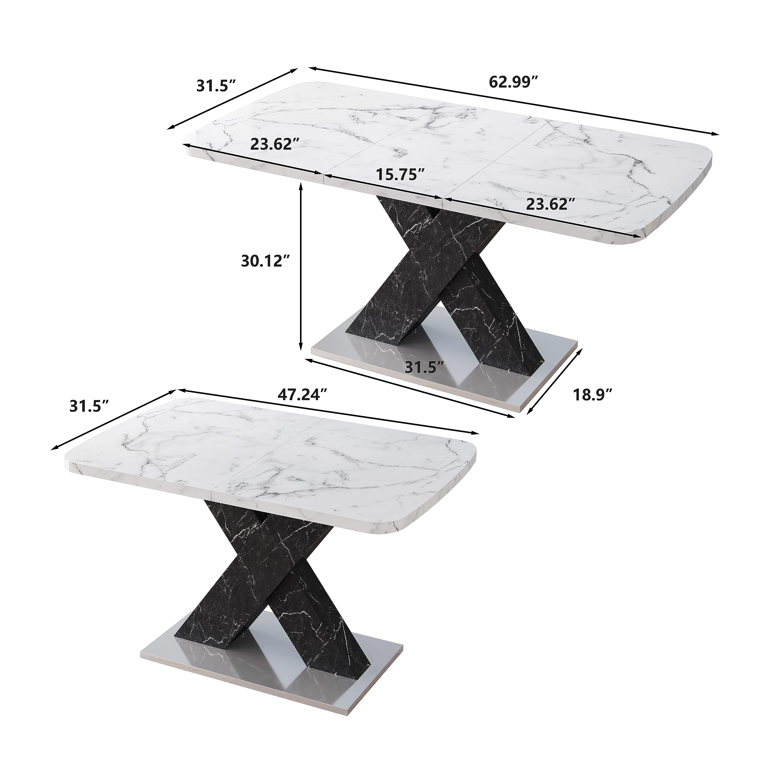 Mcltopz Extendable Marble Dining Table, Marble Dining Table For 46