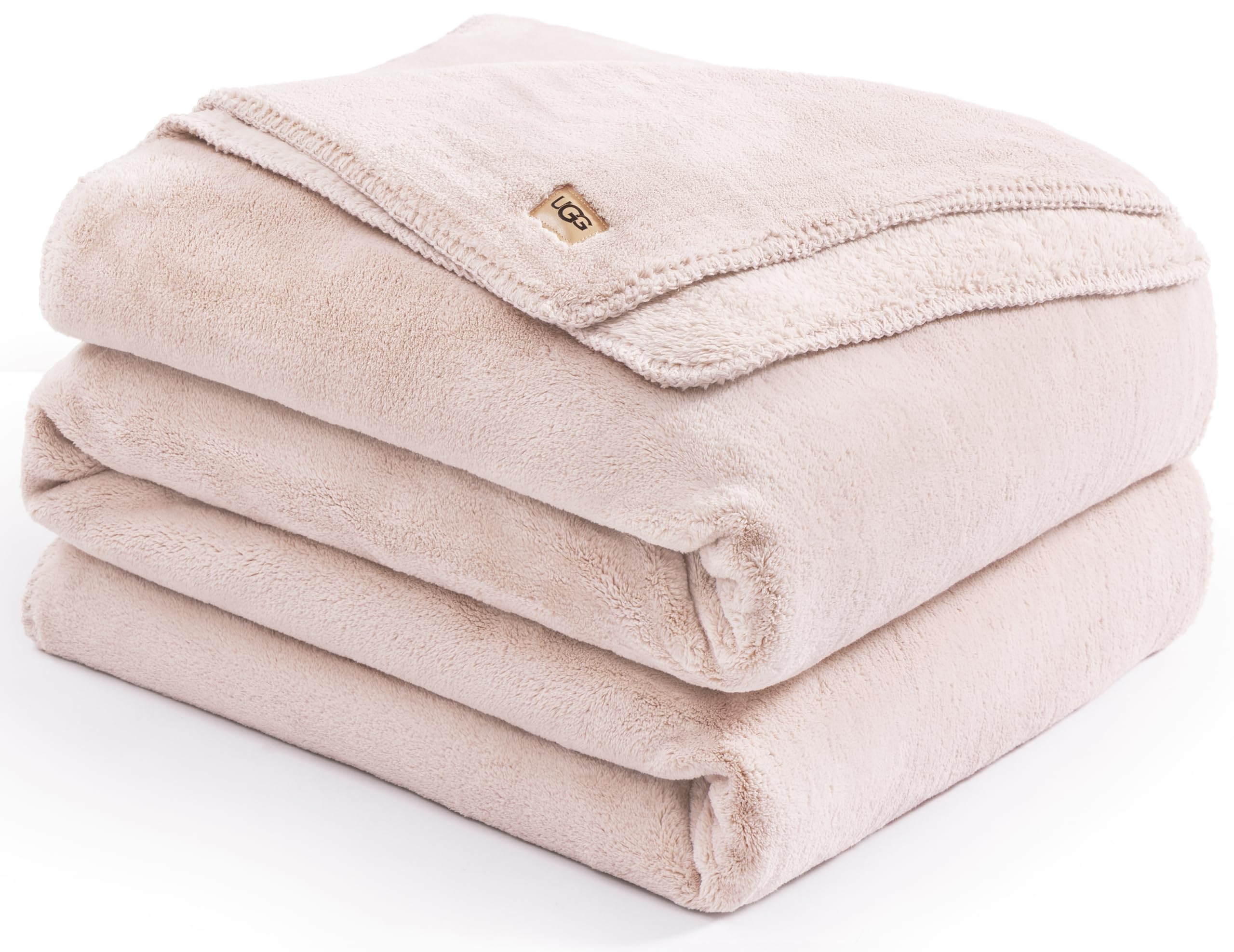 UGG Whitecap Full/Queen Blanket, Fleece Fluffy Blanket for Bed, Luxury Cozy Oversized Throw for Couch, Washable Hypoallergenic Queen Bedding, Cute Decor, 90" x 90", Quartz Pink Image