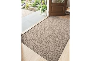 DEXI Front Door Entryway Mat Non Slip, 4x6 ft Large Washable Inside Entrance for House Floor Low Profile, Thin Entry Doormat Absorbent Dirt Trapper, Light Beige
