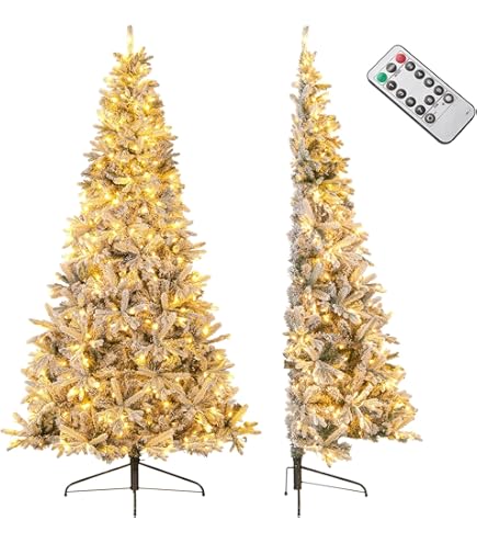 Amazon.com: Goplus 7 FT Half Snow Flocked Christmas Tree, Pre-Lit