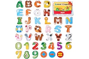 JoyCat Wooden Alphabet Magnets for Toddlers Fridge Large Size Cute Animal Colorful ABC Magnetic Letters 26 Uppercase Letters 
