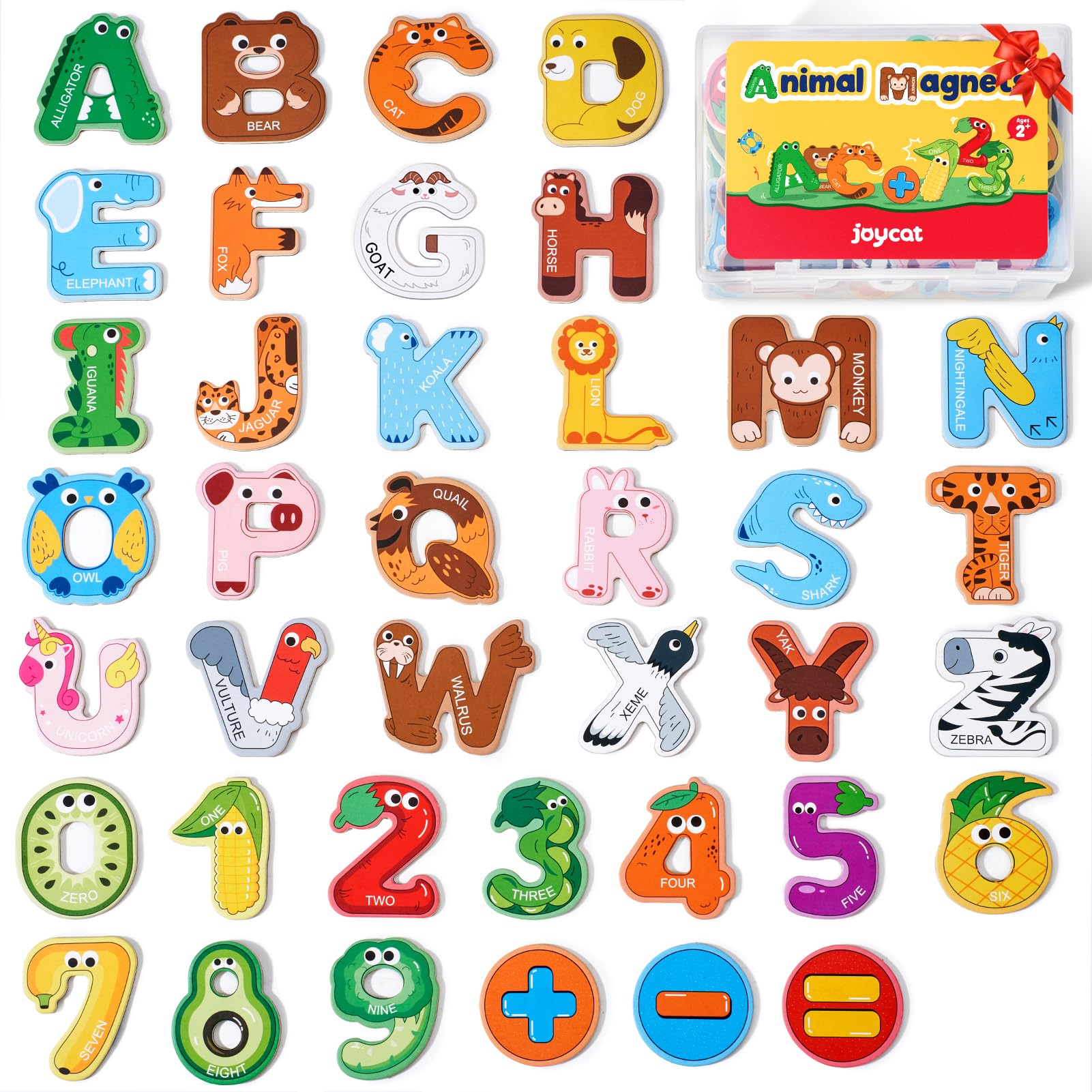 JoyCat Wooden Alphabet Magnets for Toddlers Fridge Large Size Cute Animal Colorful ABC Magnetic Letters 26 Uppercase Letters 0-9 Numbers Toy Set for Kids Toddlers Preschool Learning Spelling Counting — image 1